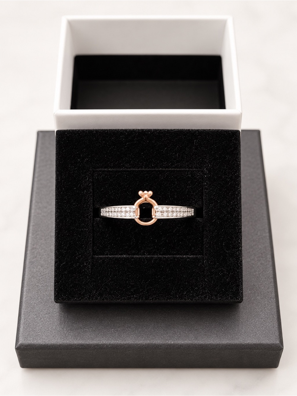 925 Sterling Silver • Rose Gold Accent Lab Created Diamond Pave Ring - Size 7